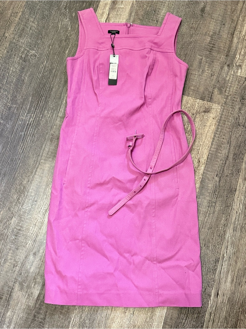 NWT Talbots Pink Belted Sheath Dress Womens 4 Square Neck